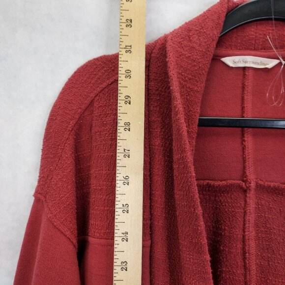Soft Surroundings Cardigan Women Petite L/XL Open Front Pockets Slub Cotton Ocre - Picture 12 of 14